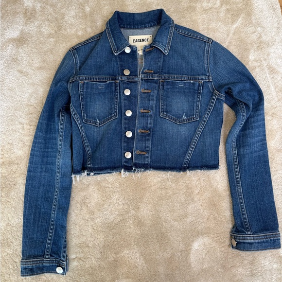 L'AGENCE Cropped Classic Blue Denim Jacket - Picture 1 of 3